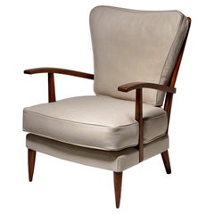 Paolo Buffa Leather Lounge Chair, Italy, 1950s