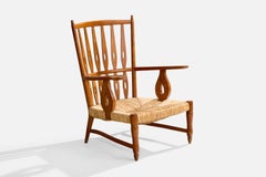 Paolo Buffa, Lounge Chair, Cherry, Rush, Italy, 1940s