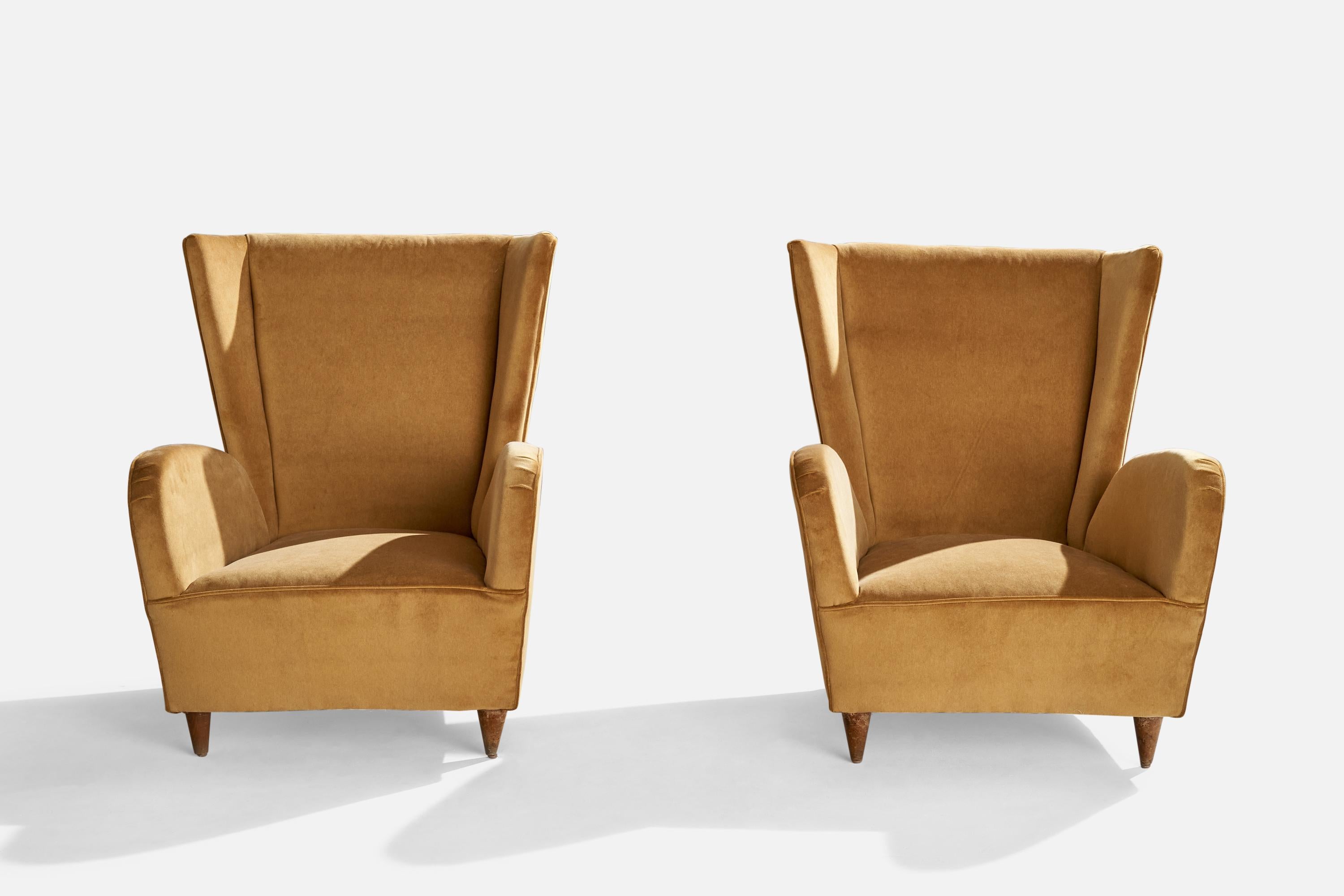 Italian Paolo Buffa, Lounge Chairs, Walnut, Velvet, Italy, 1950s For Sale