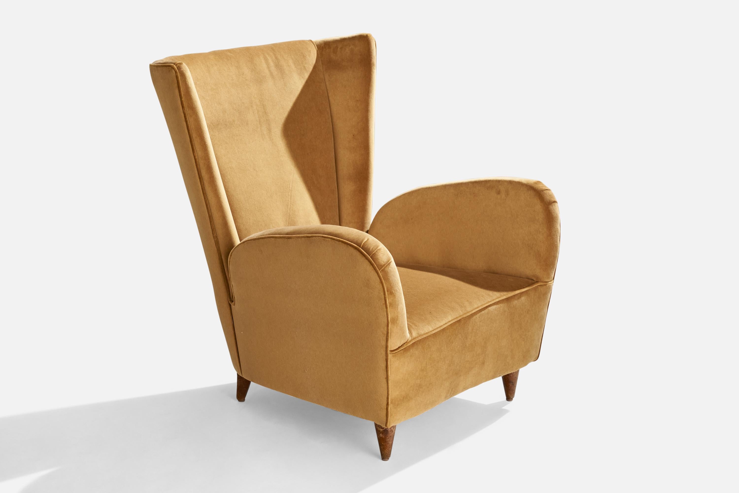 Mid-20th Century Paolo Buffa, Lounge Chairs, Walnut, Velvet, Italy, 1950s For Sale