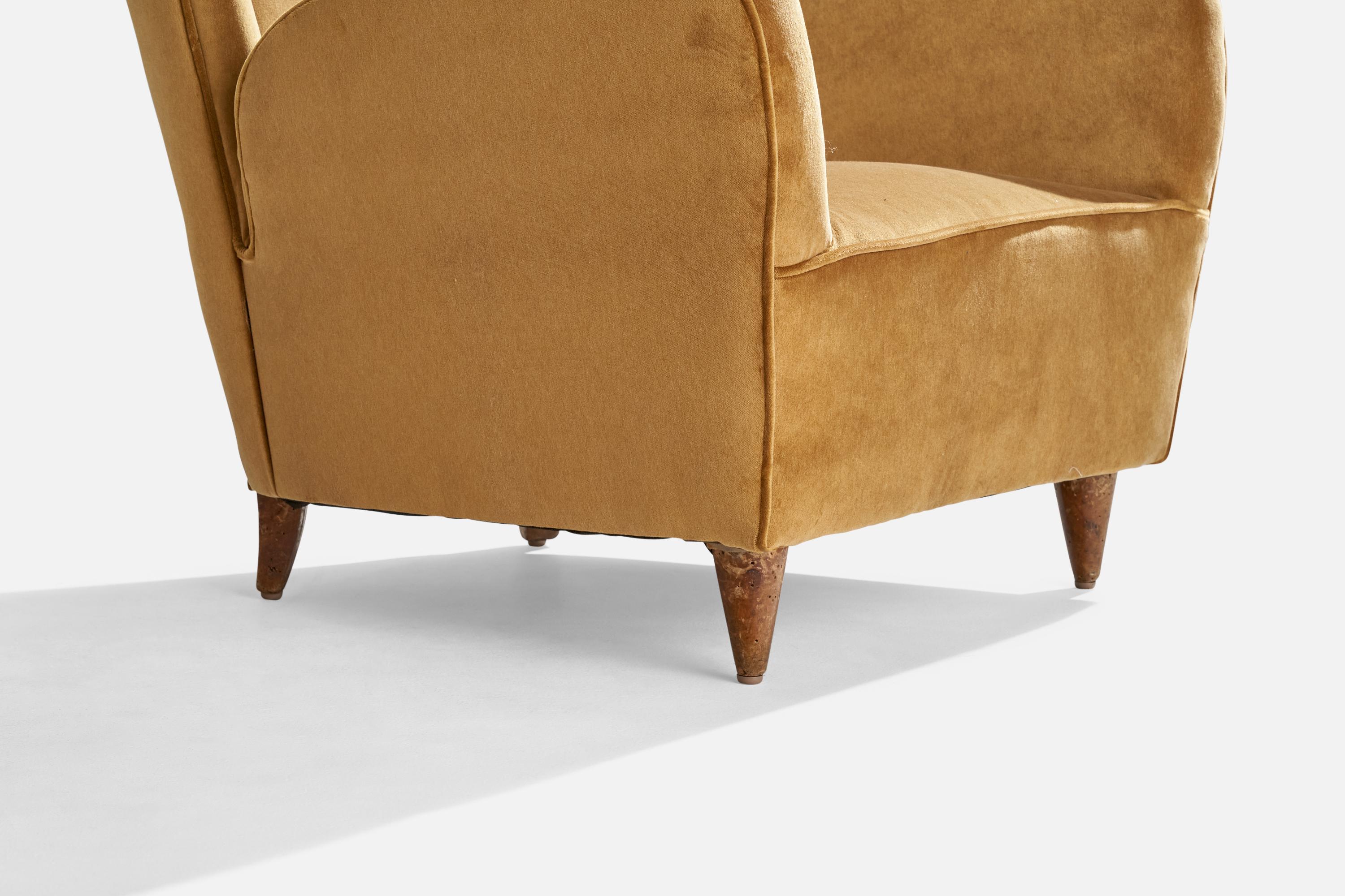 Paolo Buffa, Lounge Chairs, Walnut, Velvet, Italy, 1950s For Sale 4