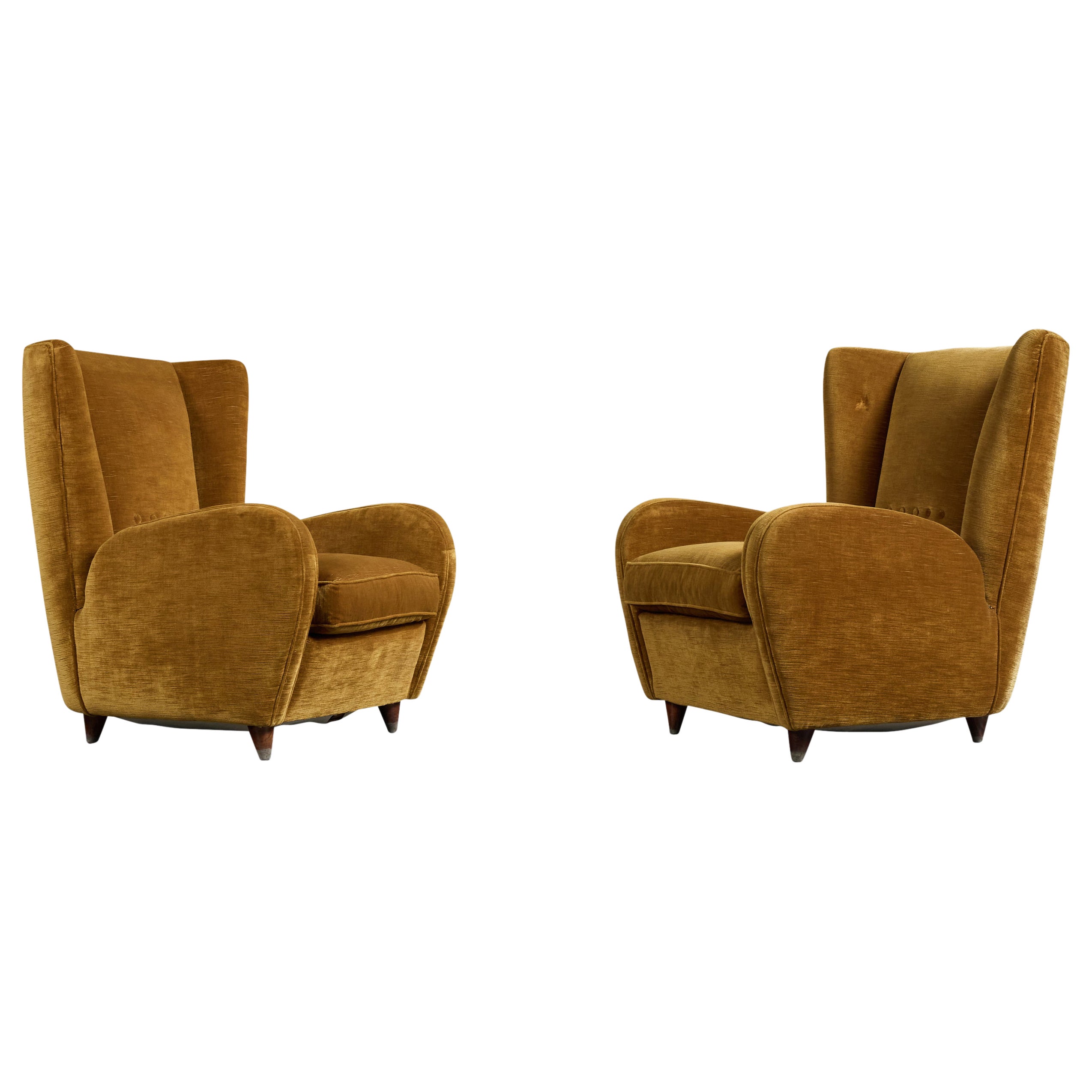 Paolo Buffa, Lounge Chairs, Wood, Velvet, Italy, 1950s