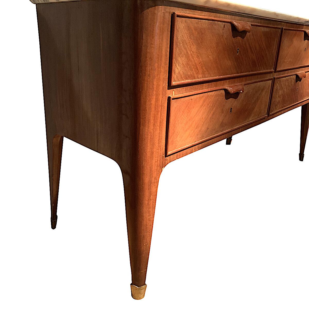 Mid-20th Century Paolo Buffa Marble Top Four Drawer Credenza, Italy, 1940s