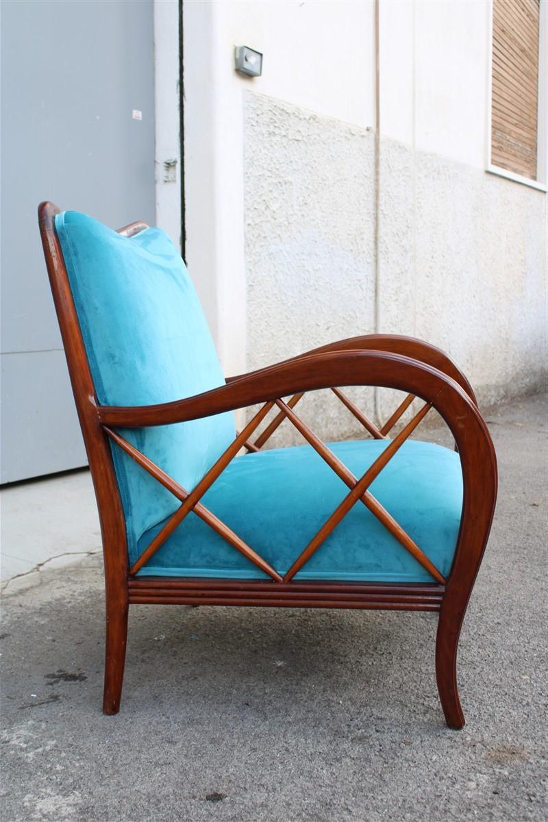 Paolo Buffa Style Mid-Century Italian Armchair Heavenly Velvet Wood, 1940s For Sale 7