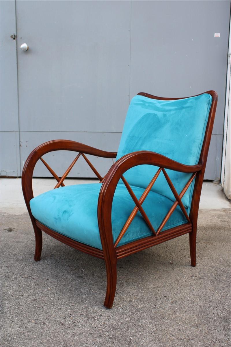 Paolo Buffa style mid-cemtury Italian armchair heavenly velvet wood brown 1940s.