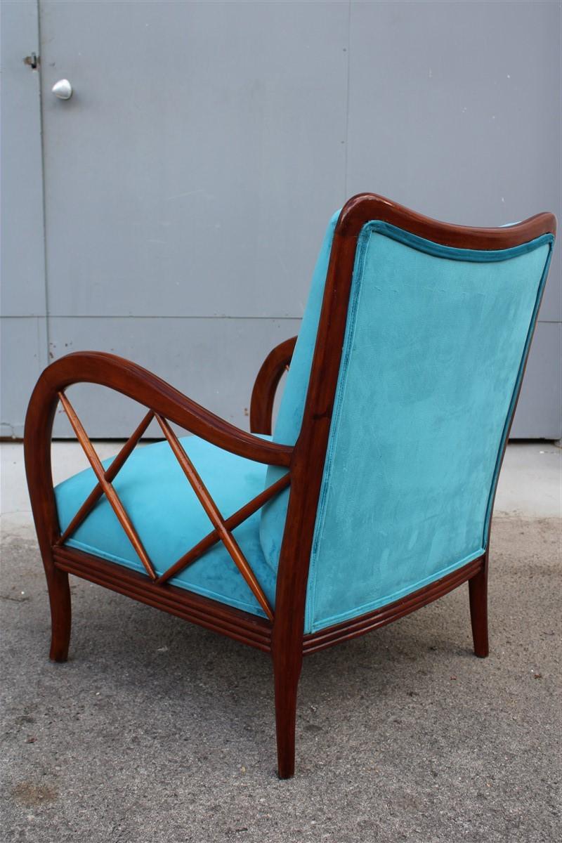 Paolo Buffa Style Mid-Century Italian Armchair Heavenly Velvet Wood, 1940s In Good Condition For Sale In Palermo, Sicily