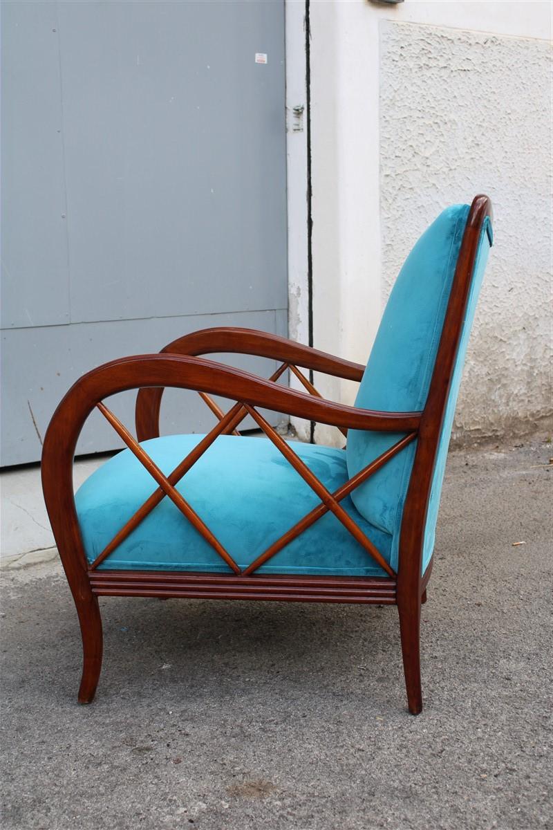 Mid-20th Century Paolo Buffa Style Mid-Century Italian Armchair Heavenly Velvet Wood, 1940s For Sale