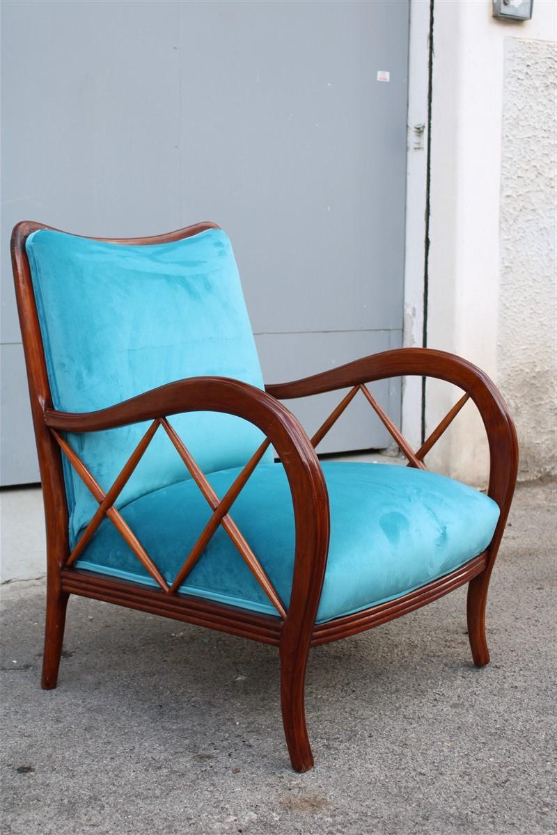 Paolo Buffa Style Mid-Century Italian Armchair Heavenly Velvet Wood, 1940s For Sale 1