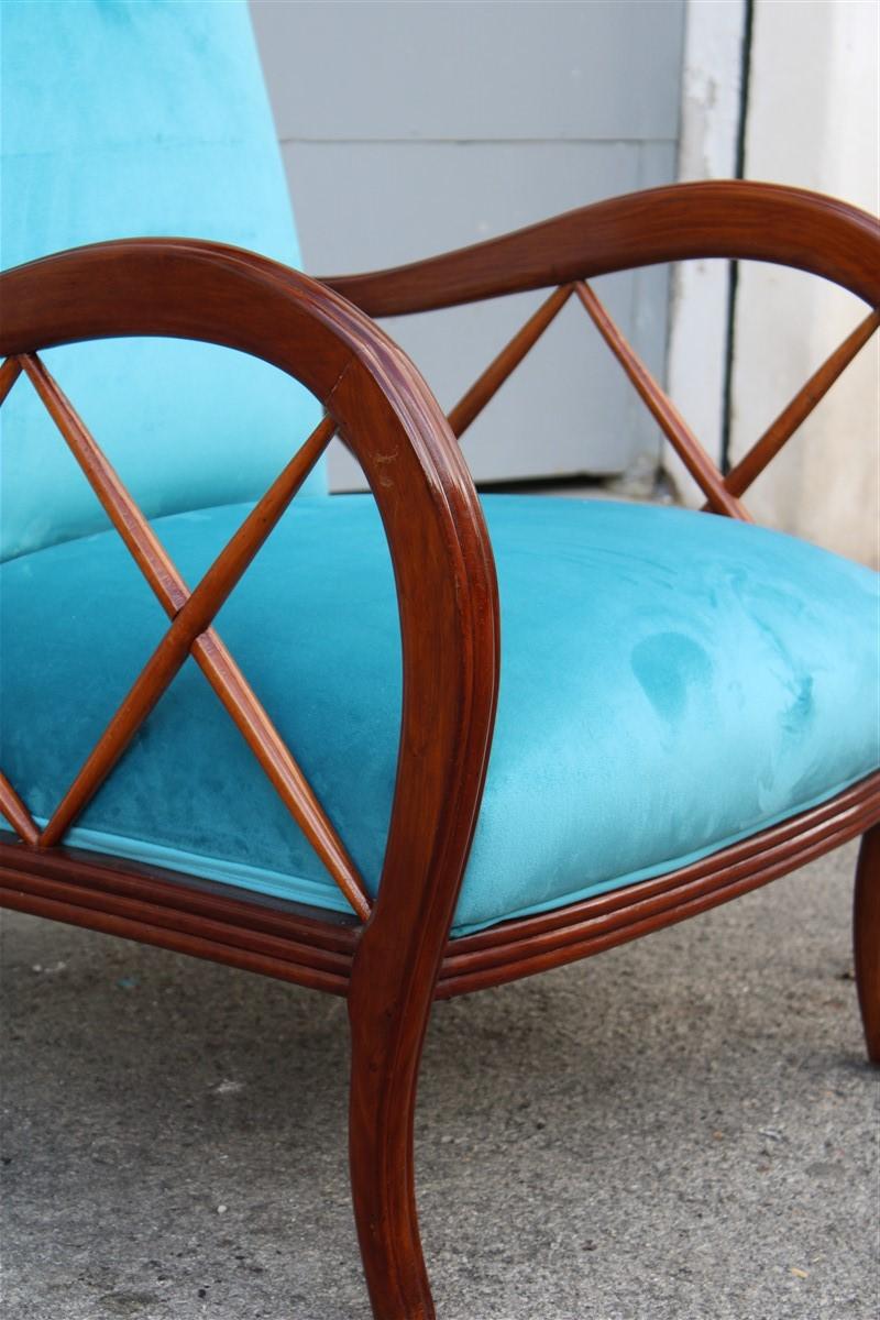Paolo Buffa Style Mid-Century Italian Armchair Heavenly Velvet Wood, 1940s For Sale 2