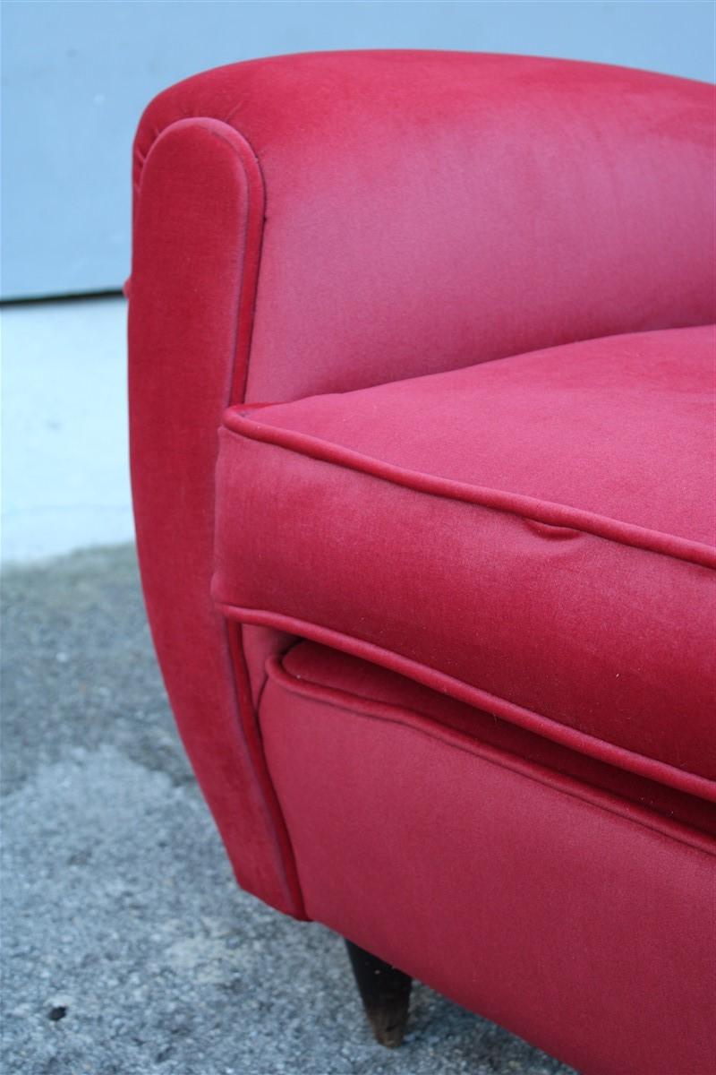 Paolo Buffa Mid Century Armchair Red Velvet High Back, 1950s For Sale 3
