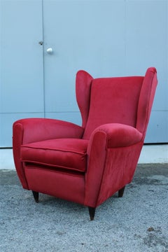 Paolo Buffa Mid Century Armchair Red Velvet High Back, 1950s
