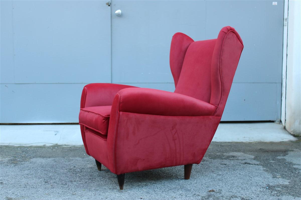 Mid-Century Modern Paolo Buffa Mid Century Armchair Red Velvet High Back, 1950s For Sale