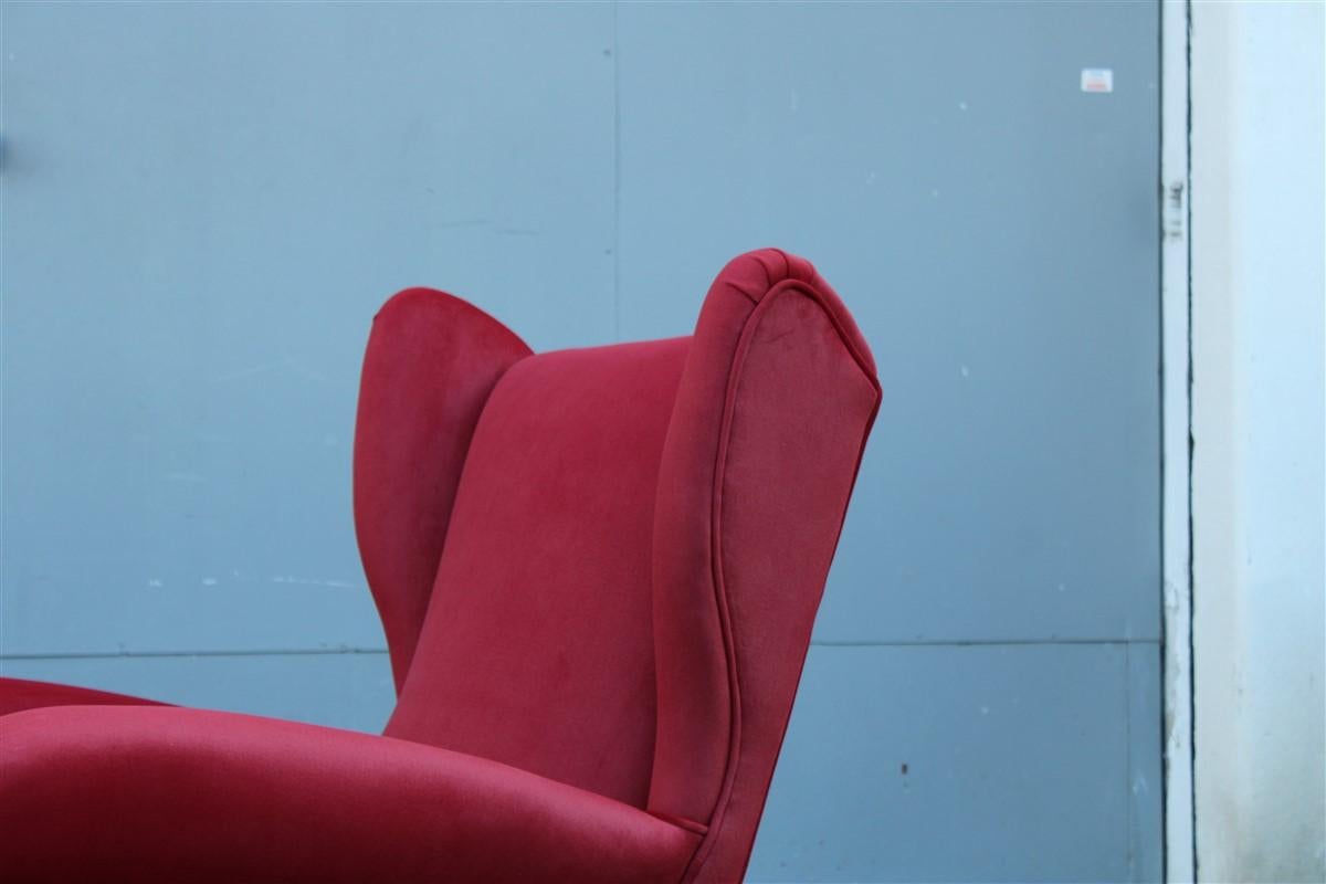 Italian Paolo Buffa Mid Century Armchair Red Velvet High Back, 1950s For Sale