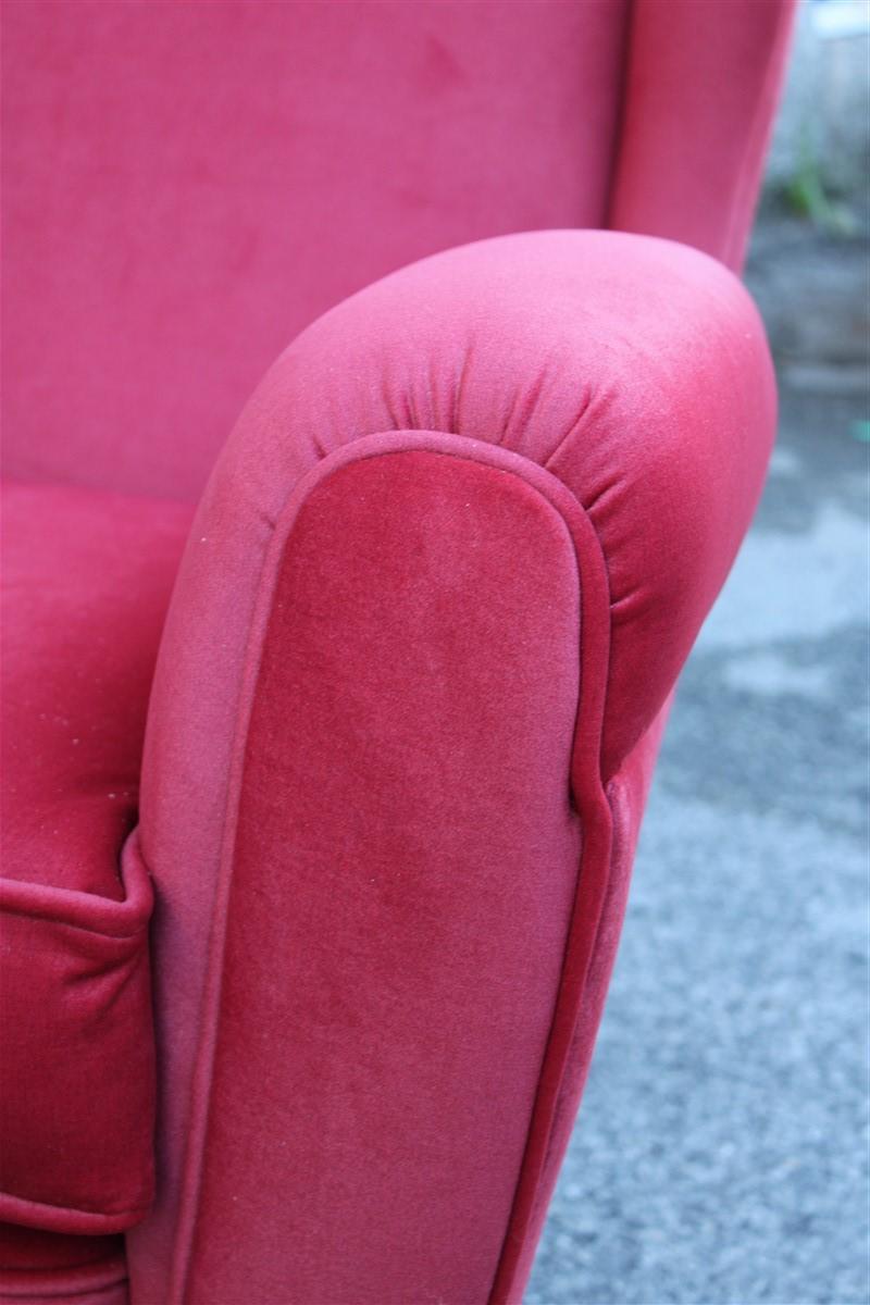 Mid-20th Century Paolo Buffa Mid Century Armchair Red Velvet High Back, 1950s For Sale