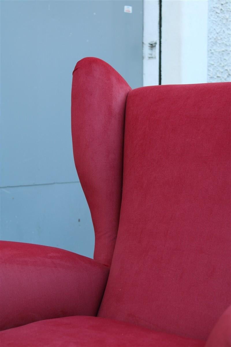 Paolo Buffa Mid Century Armchair Red Velvet High Back, 1950s For Sale 2