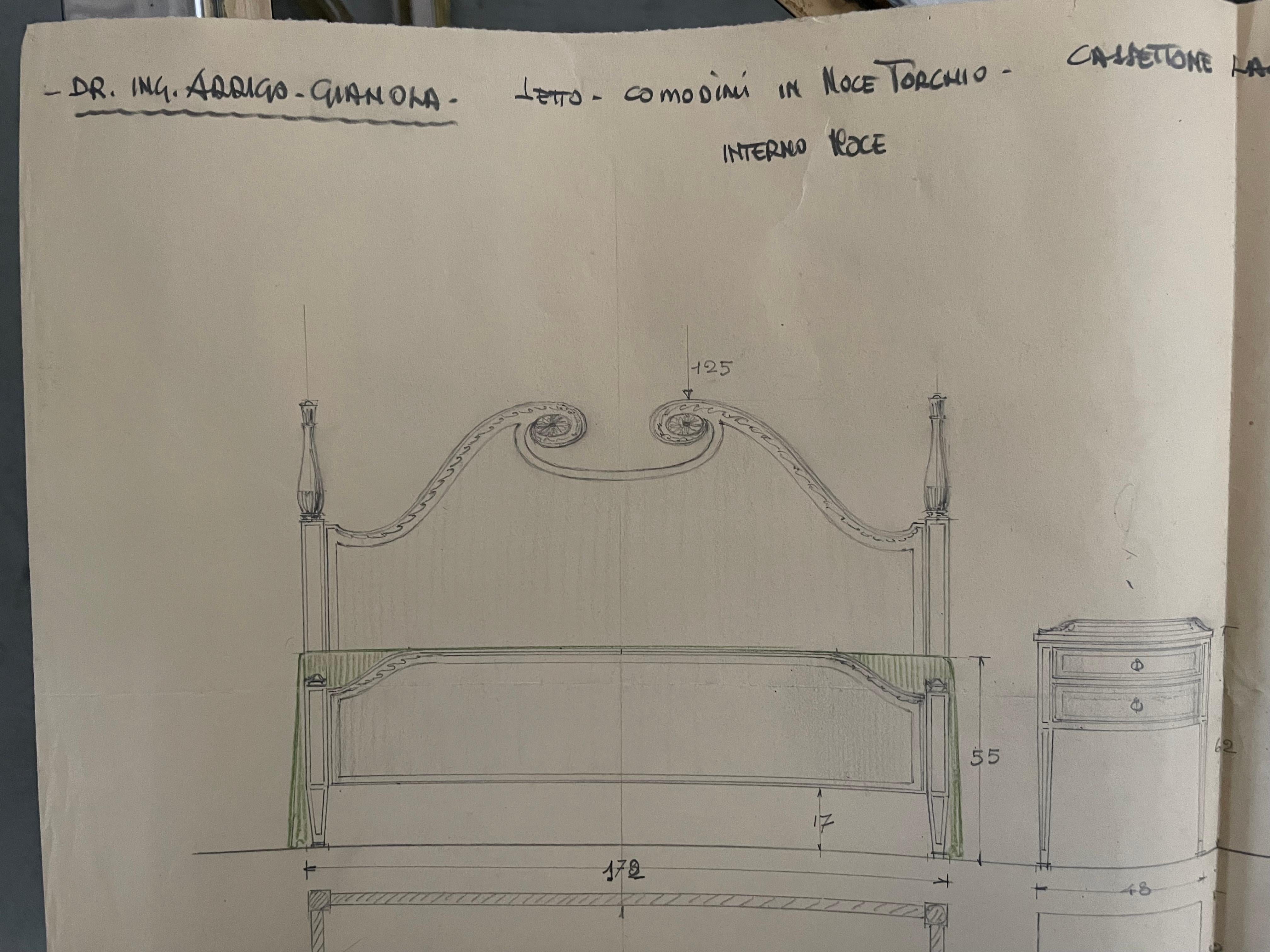 Paolo Buffa - Cadre de lit double en bois fin du milieu du siècle dernier en vente 6