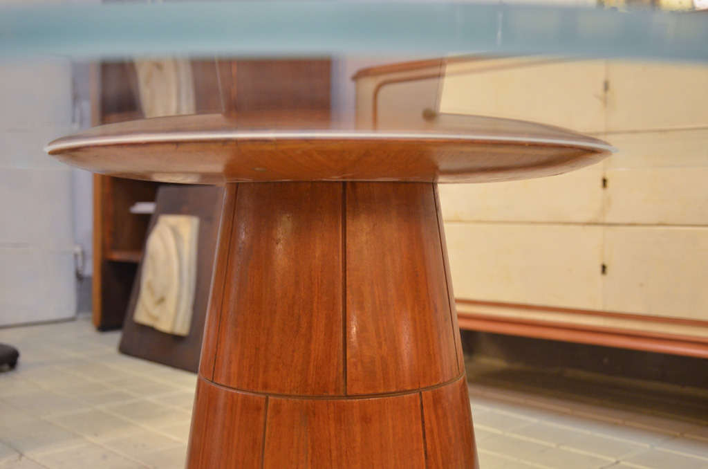 Mid-Century Modern Paolo Buffa Midcentury Italian Round Coffee Table Beveled Thick Glass Top