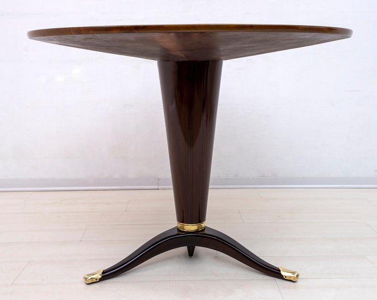 Brass Attributed to Paolo Buffa Mid-Century Modern Italian Walnut Round Table, 1950s For Sale