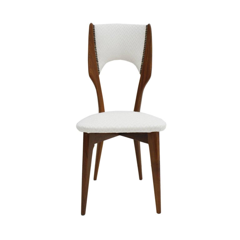 Paolo Buffa MidCentury Modern Italian Rosewood and White Cotton Fabric Chairs For Sale at 1stdibs
