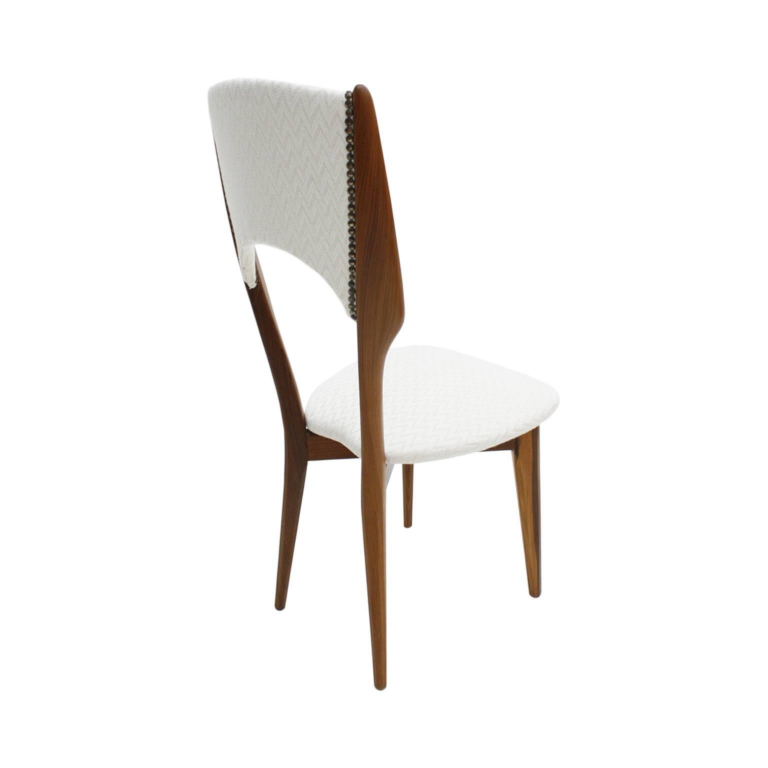Paolo Buffa Mid-Century Modern Italian Rosewood and White Cotton Fabric Chairs 2