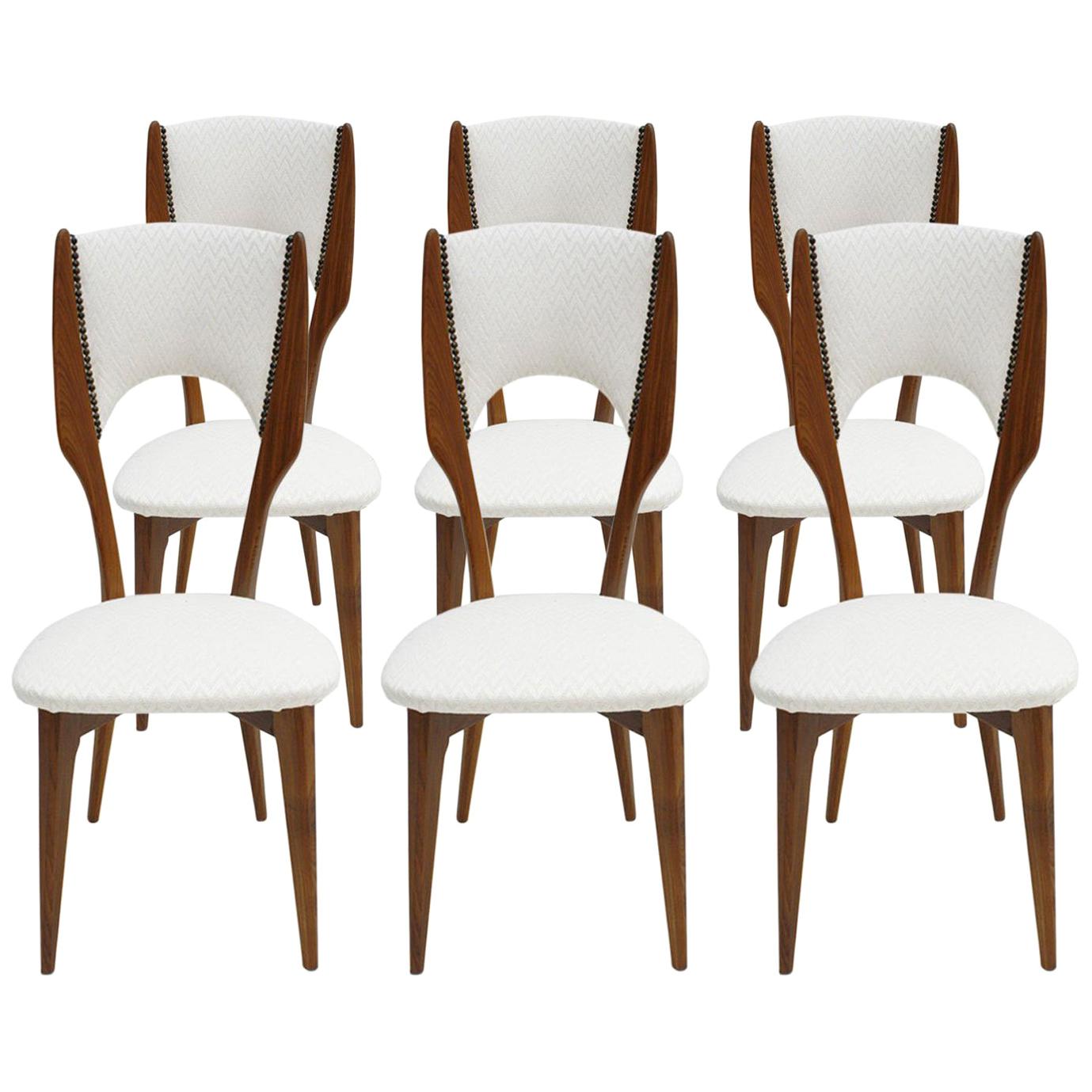 Paolo Buffa MidCentury Modern Italian Rosewood and White Cotton Fabric Chairs For Sale at 1stdibs
