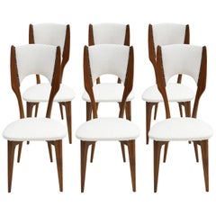 Paolo Buffa Mid-Century Modern Italian Rosewood and White Cotton Fabric Chairs