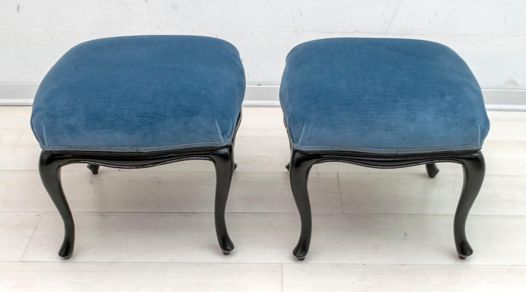 Paolo Buffa Mid-Century Modern Italian Velvet Footrest and Armchairs, 1950s 12