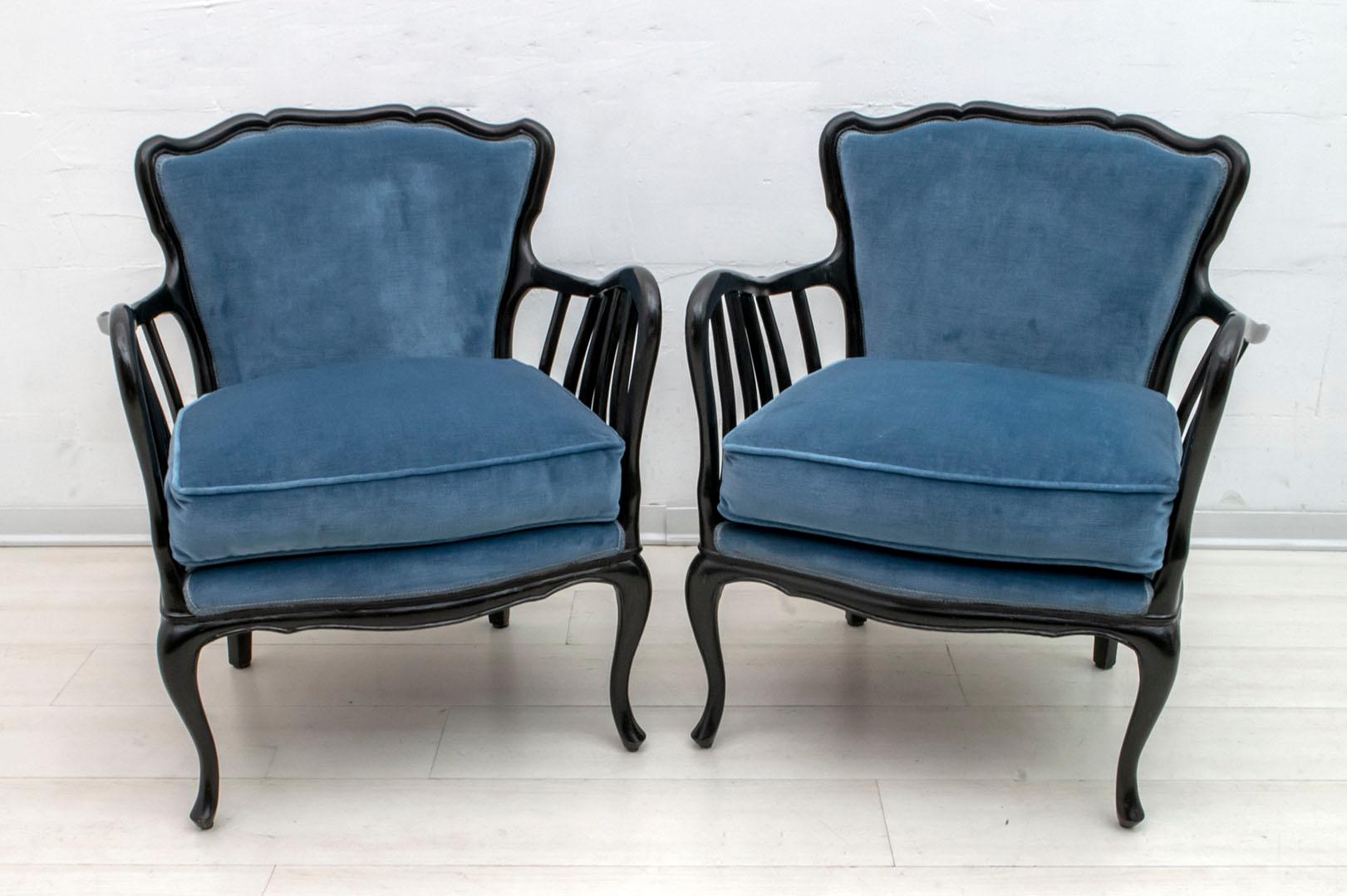 Mid-20th Century Paolo Buffa Mid-Century Modern Italian Velvet Footrest and Armchairs, 1950s