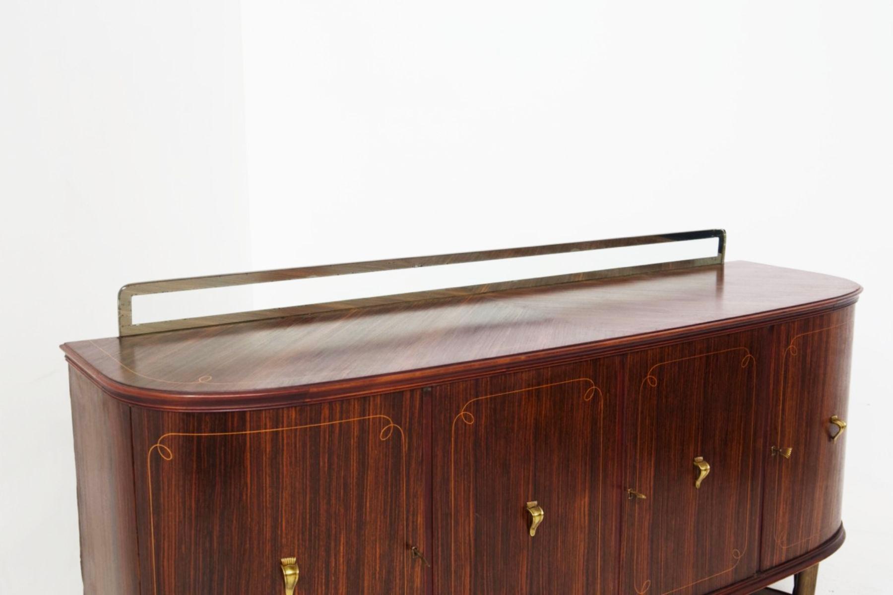 Mid-20th Century Paolo Buffa Mid-Century Sideboard in Brass, Wood and Glass (Attr.) For Sale
