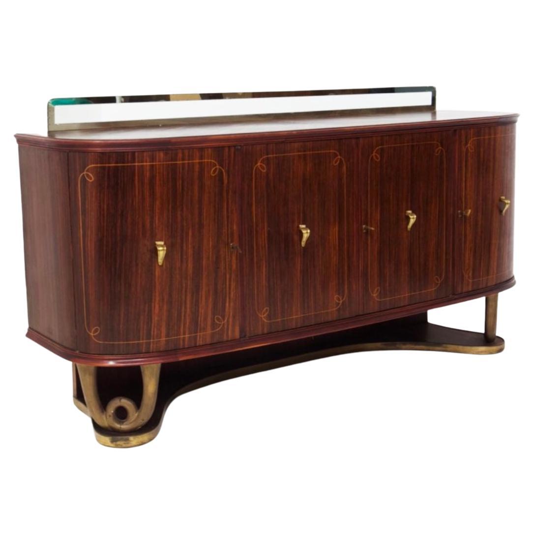 Paolo Buffa Mid-Century Sideboard in Brass, Wood and Glass (Attr.) For Sale