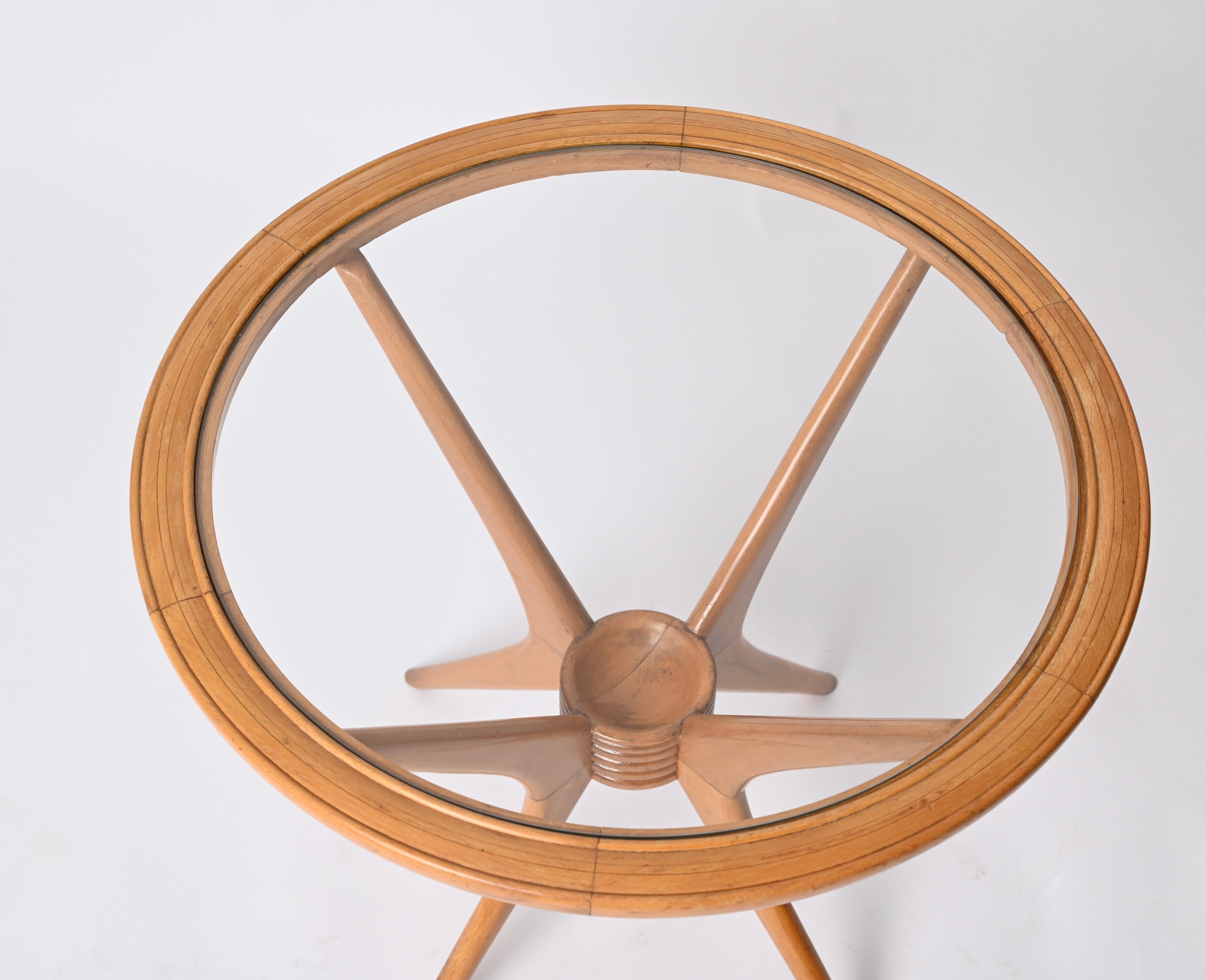 Table basse ronde italienne en bois de hêtre pour Brugnoli, années 1950 en vente 4