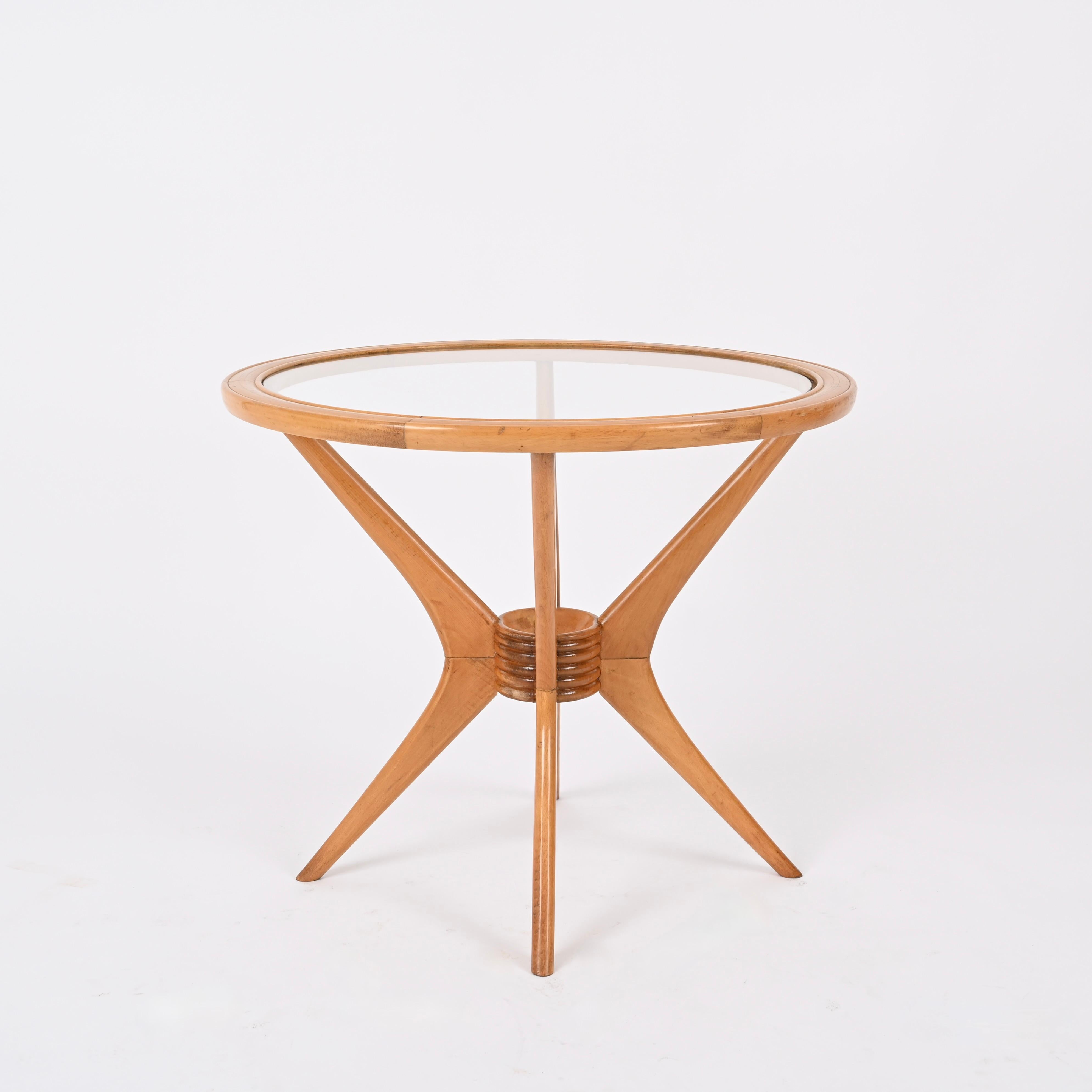 Mid-Century Modern Table basse ronde italienne en bois de hêtre pour Brugnoli, années 1950 en vente