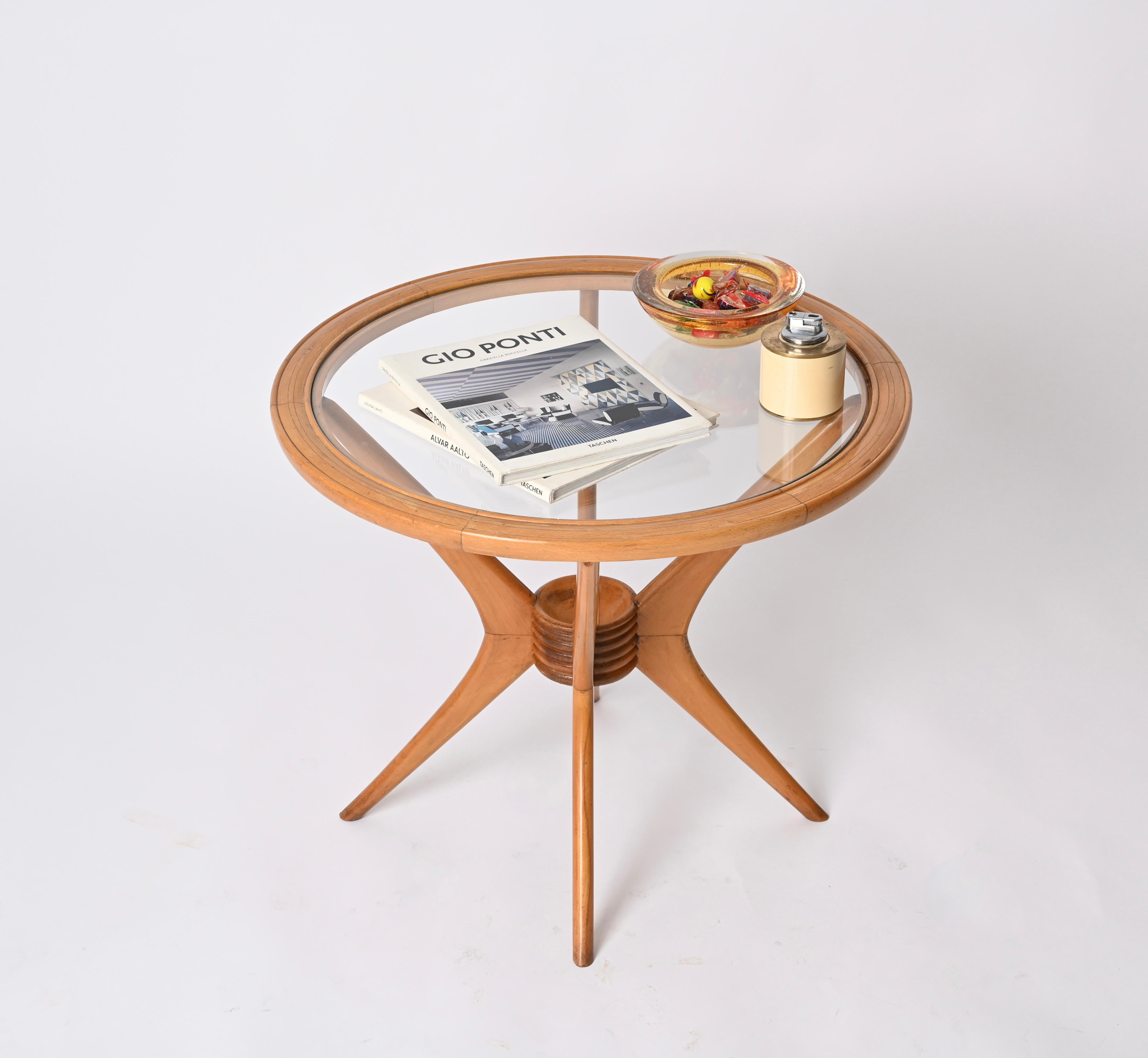 Paolo Buffa Midcentury Beechwood Italian Round Coffee Table for Brugnoli, 1950s In Good Condition For Sale In Roma, IT