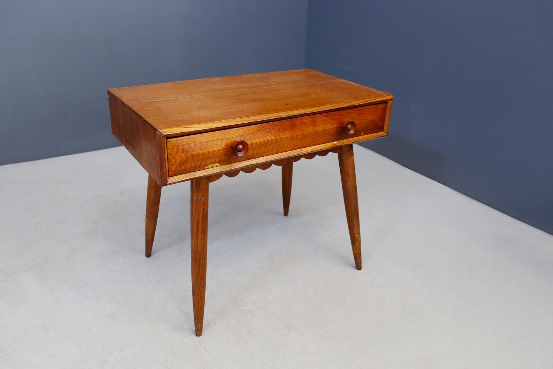 Mid-Century Modern Paolo Buffa Midcentury Desk with Drawer in Oak with Flounce, 1950s