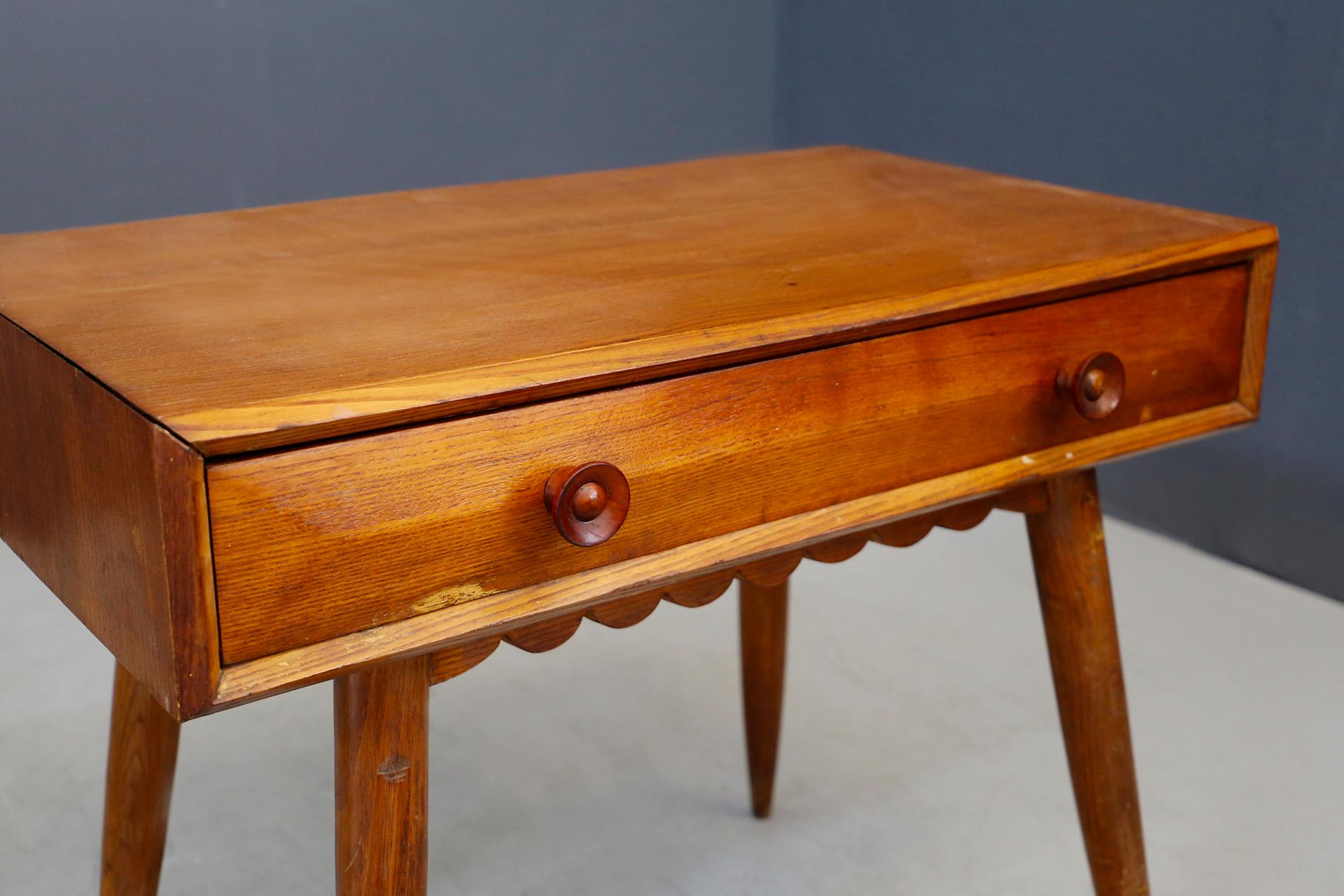 Italian Paolo Buffa Midcentury Desk with Drawer in Oak with Flounce, 1950s
