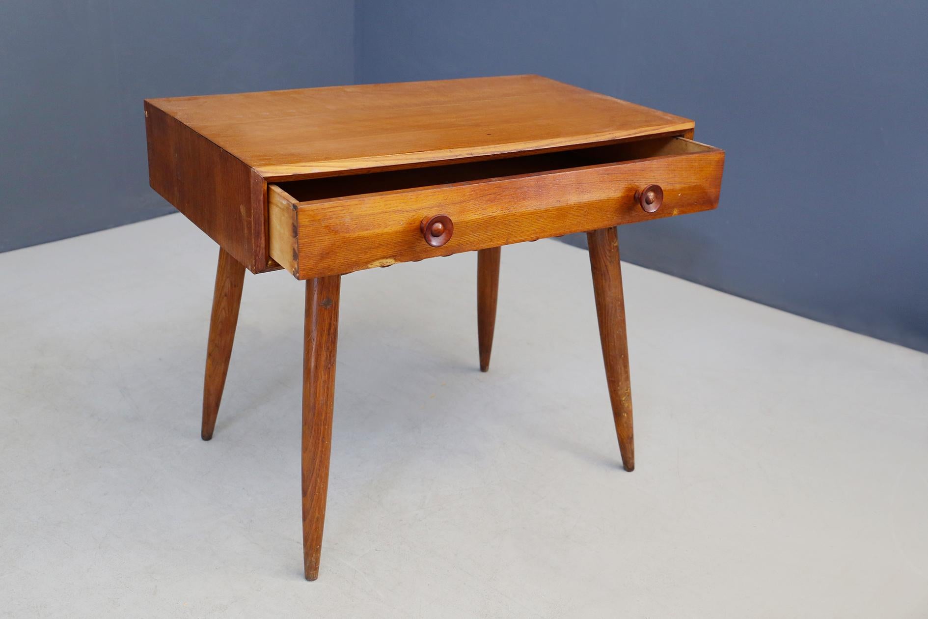 Mid-20th Century Paolo Buffa Midcentury Desk with Drawer in Oak with Flounce, 1950s