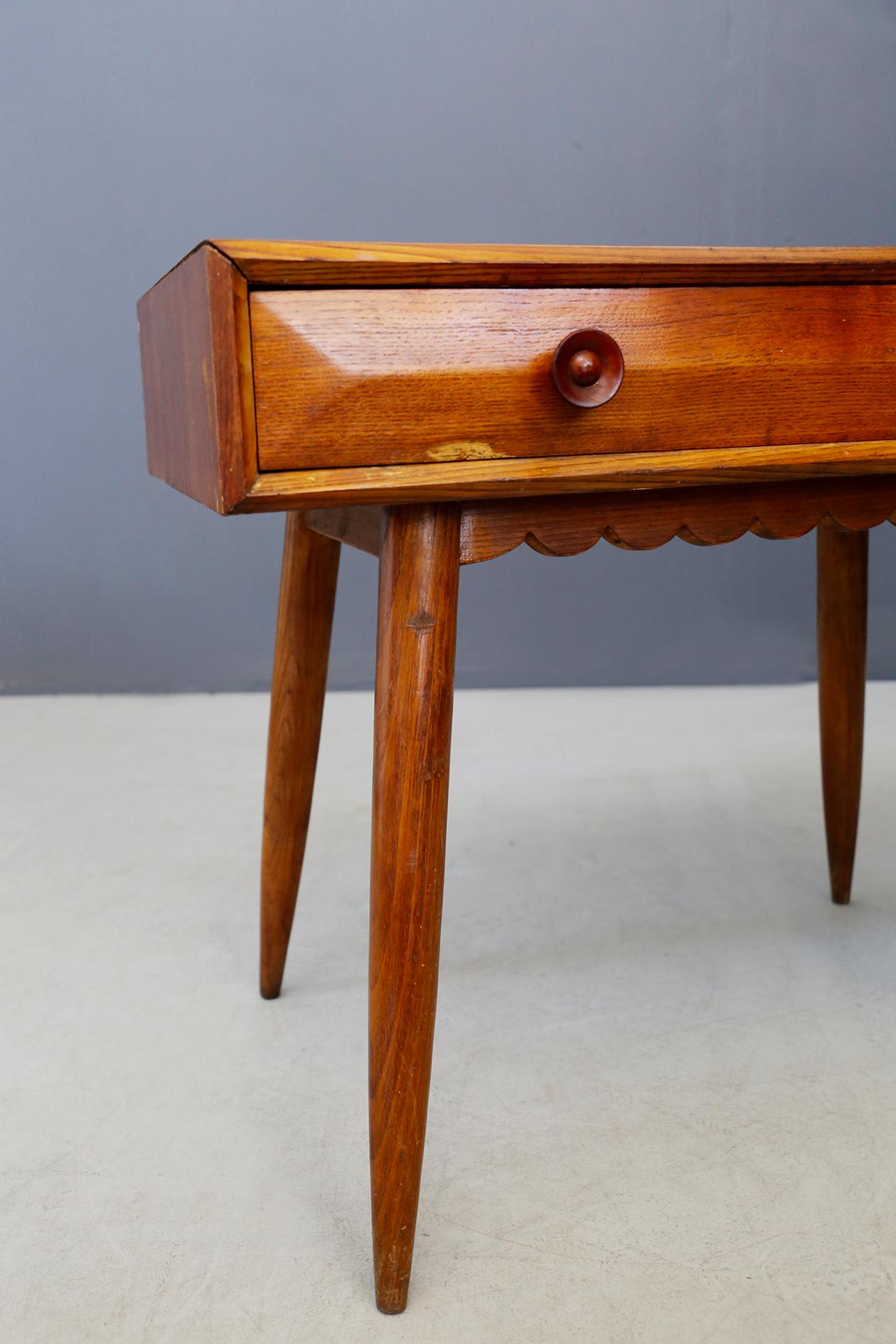 Paolo Buffa Midcentury Desk with Drawer in Oak with Flounce, 1950s 1