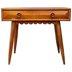 Paolo Buffa Midcentury Desk with Drawer in Oak with Flounce, 1950s