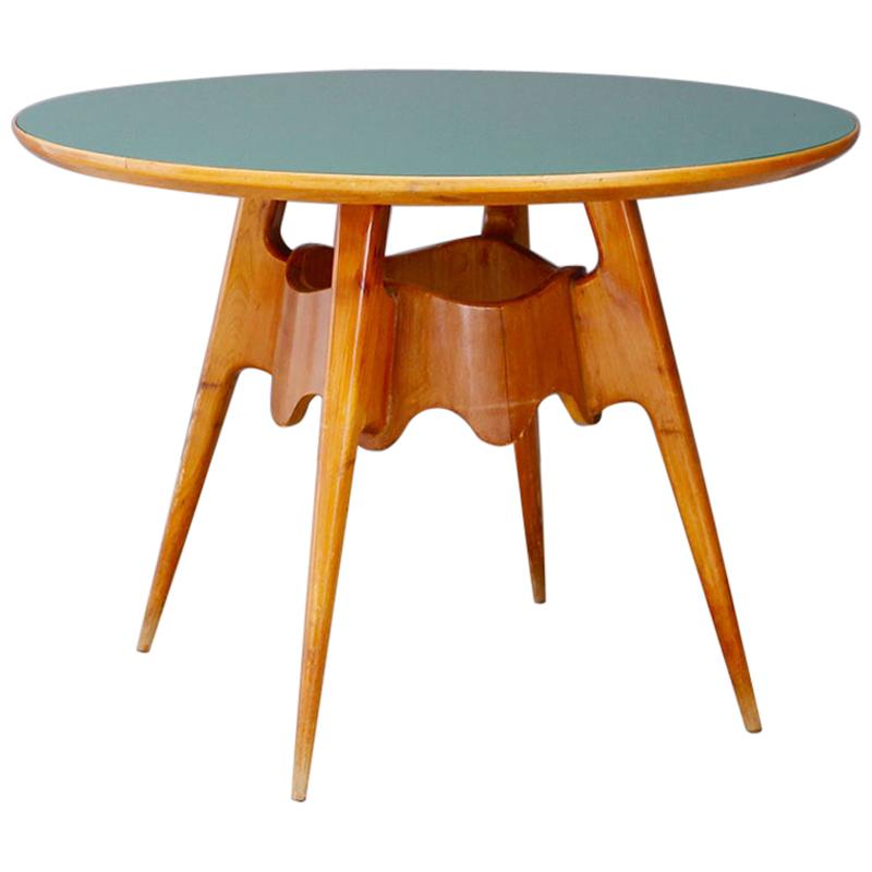 Paolo Buffa Midcentury Dining Table with Green Glass Top, 1940s