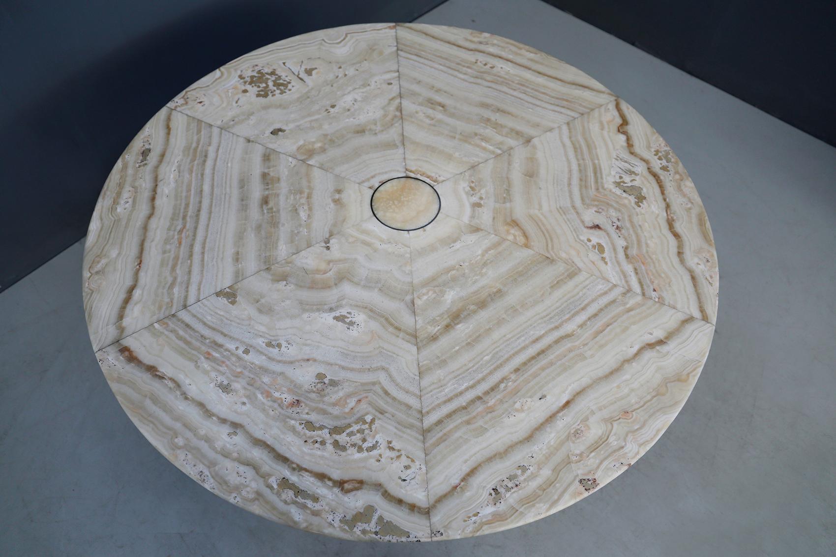 Paolo Buffa Midcentury Table Round Onyx and Wood, 1950s In Good Condition In Milano, IT
