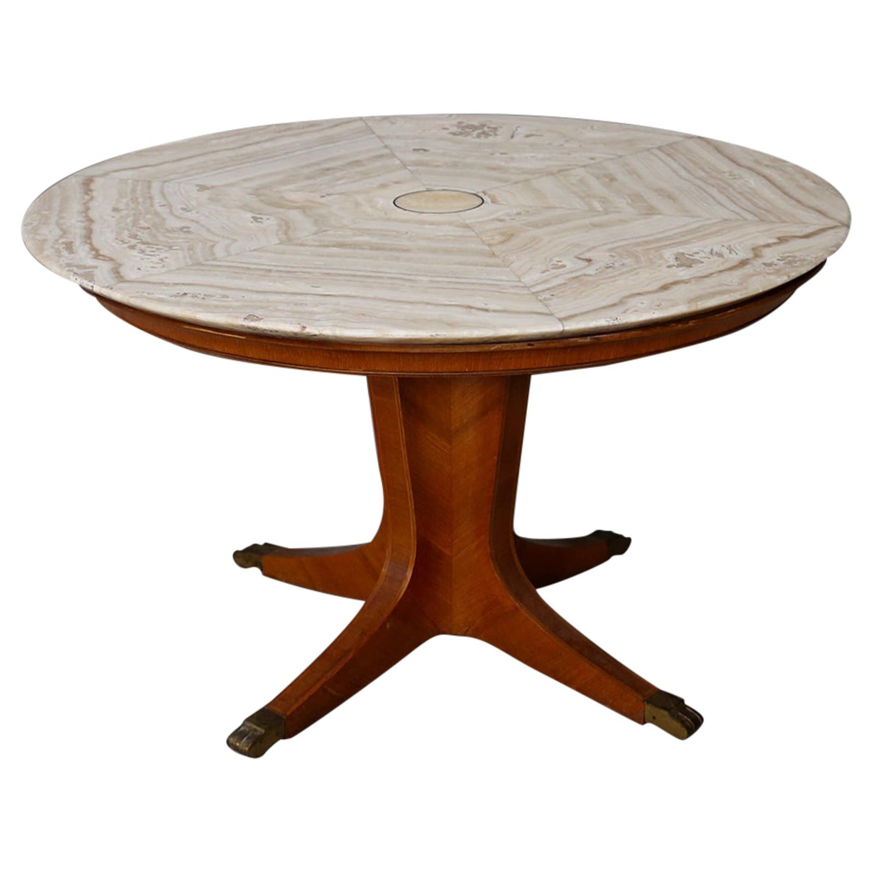 Paolo Buffa Midcentury Table Round Onyx and Wood, 1950s
