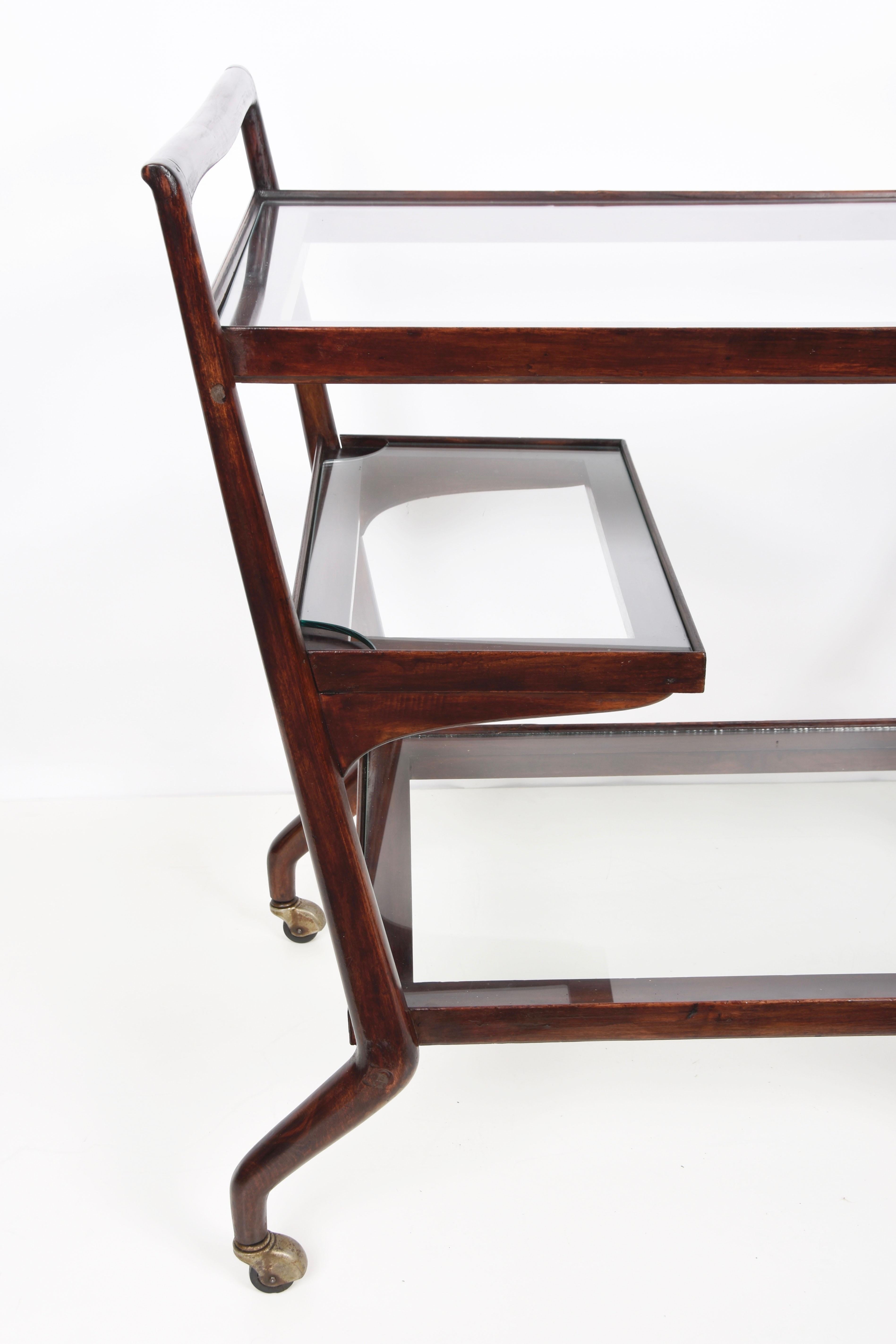 Paolo Buffa Midcentury Three Levels Mahogany and Glass Italian Bar Cart, 1950s 10