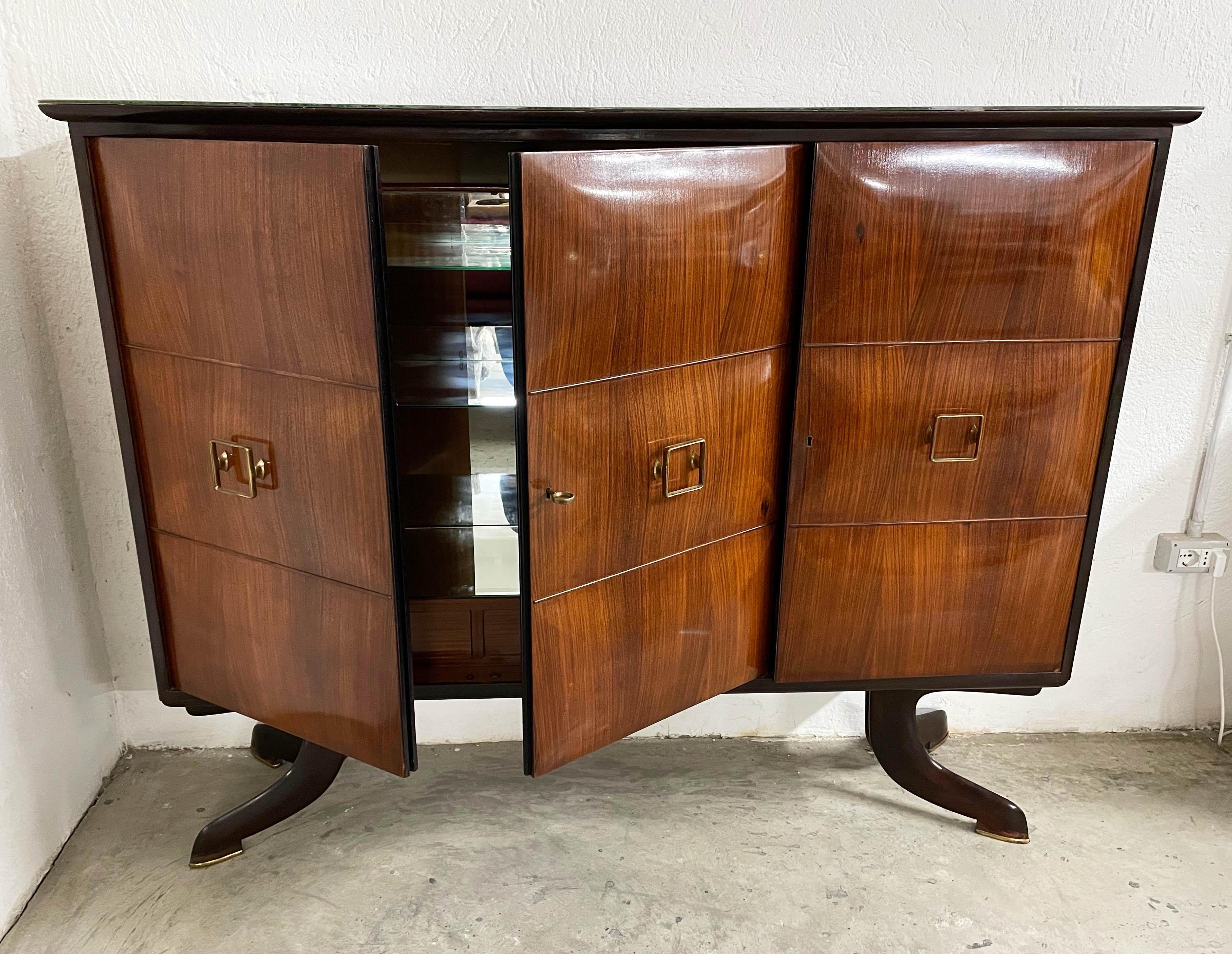 Paolo Buffa Midcentury Wood Italian Italian Dry Bar Cabinet with Mirrors, 1950s 6