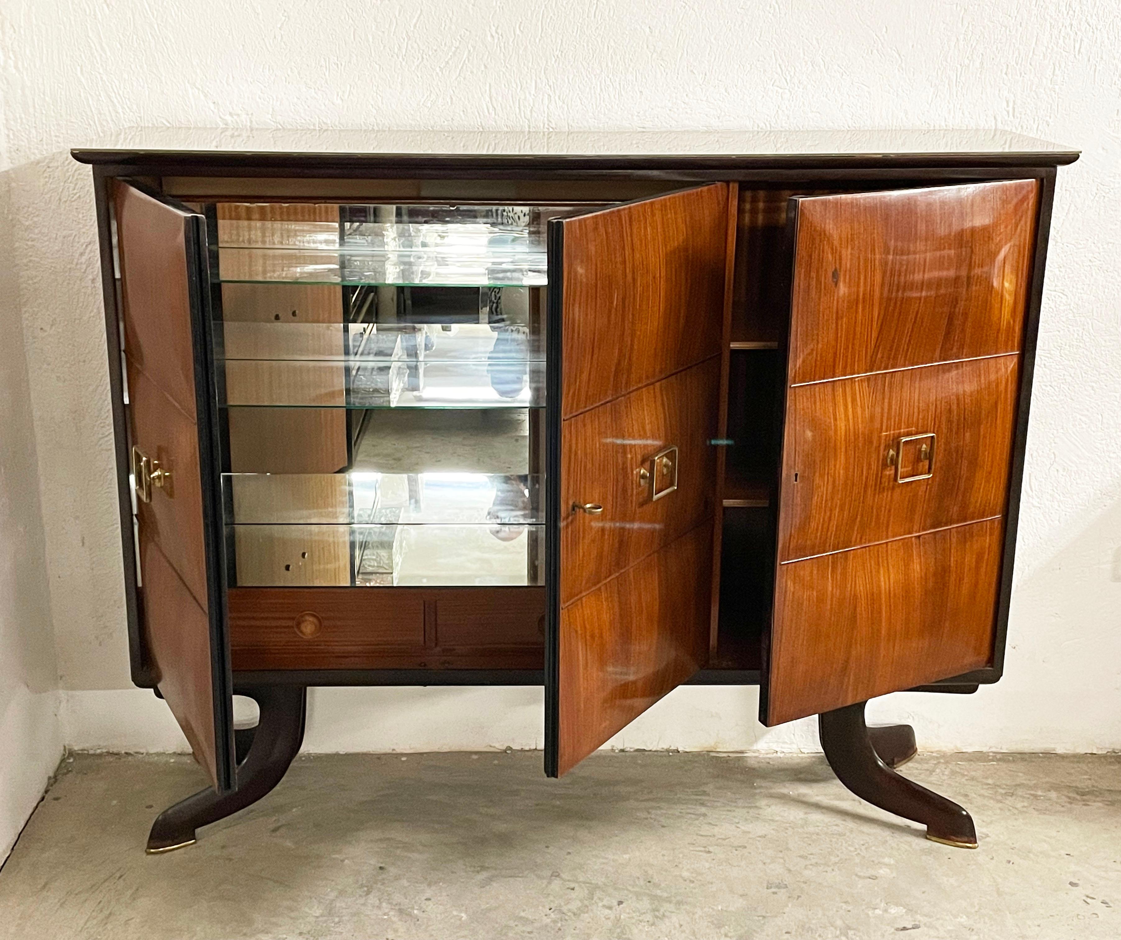 Paolo Buffa Midcentury Wood Italian Italian Dry Bar Cabinet with Mirrors, 1950s 7