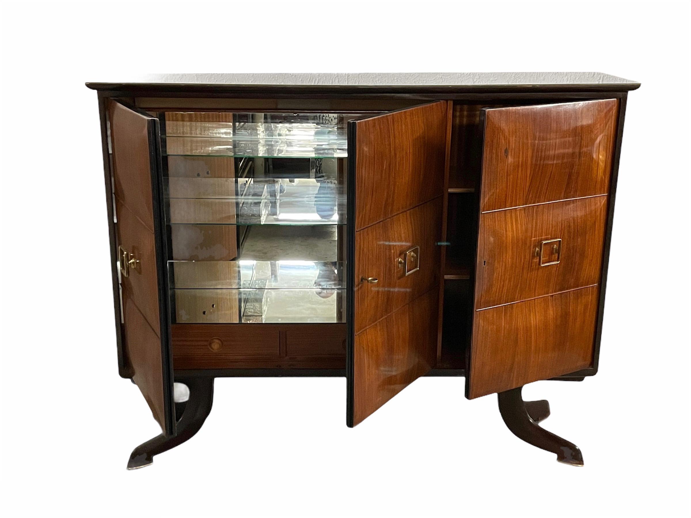 Paolo Buffa Midcentury Wood Italian Italian Dry Bar Cabinet with Mirrors, 1950s 8