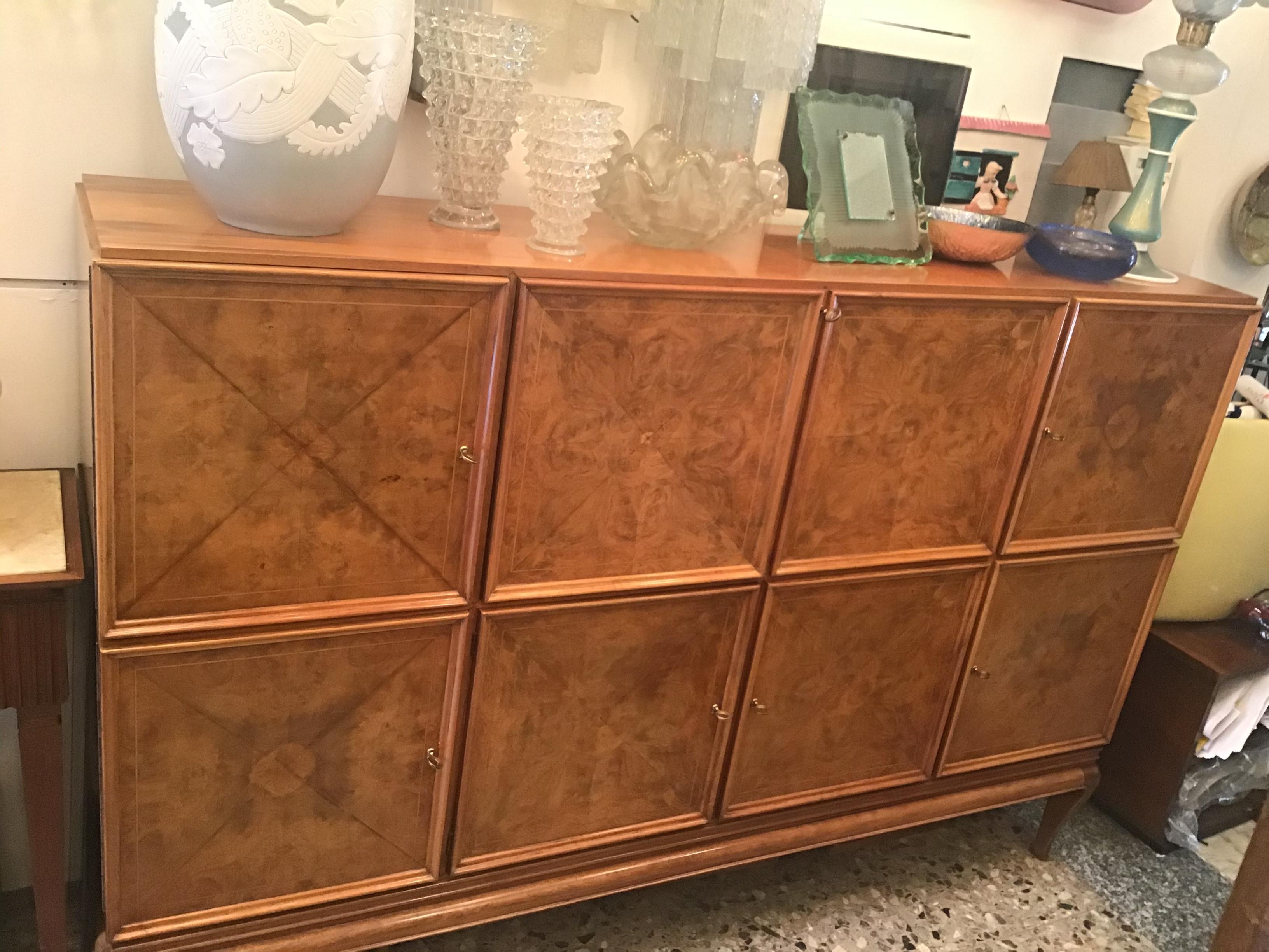 Mid-Century Modern Paolo Buffa Mobile Bar / Container Walnut Root Brass 1950 Italy For Sale