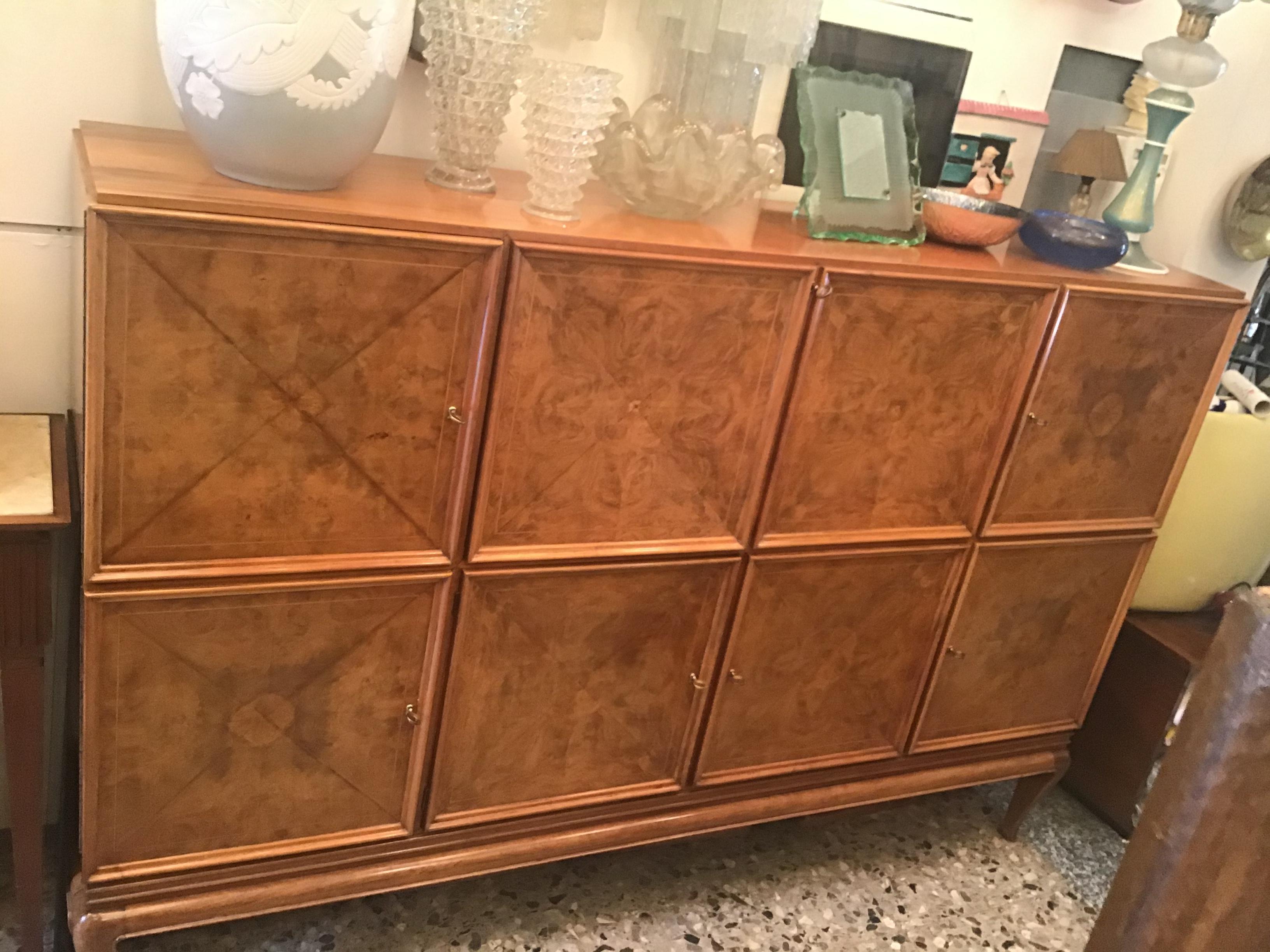 Italian Paolo Buffa Mobile Bar / Container Walnut Root Brass 1950 Italy For Sale
