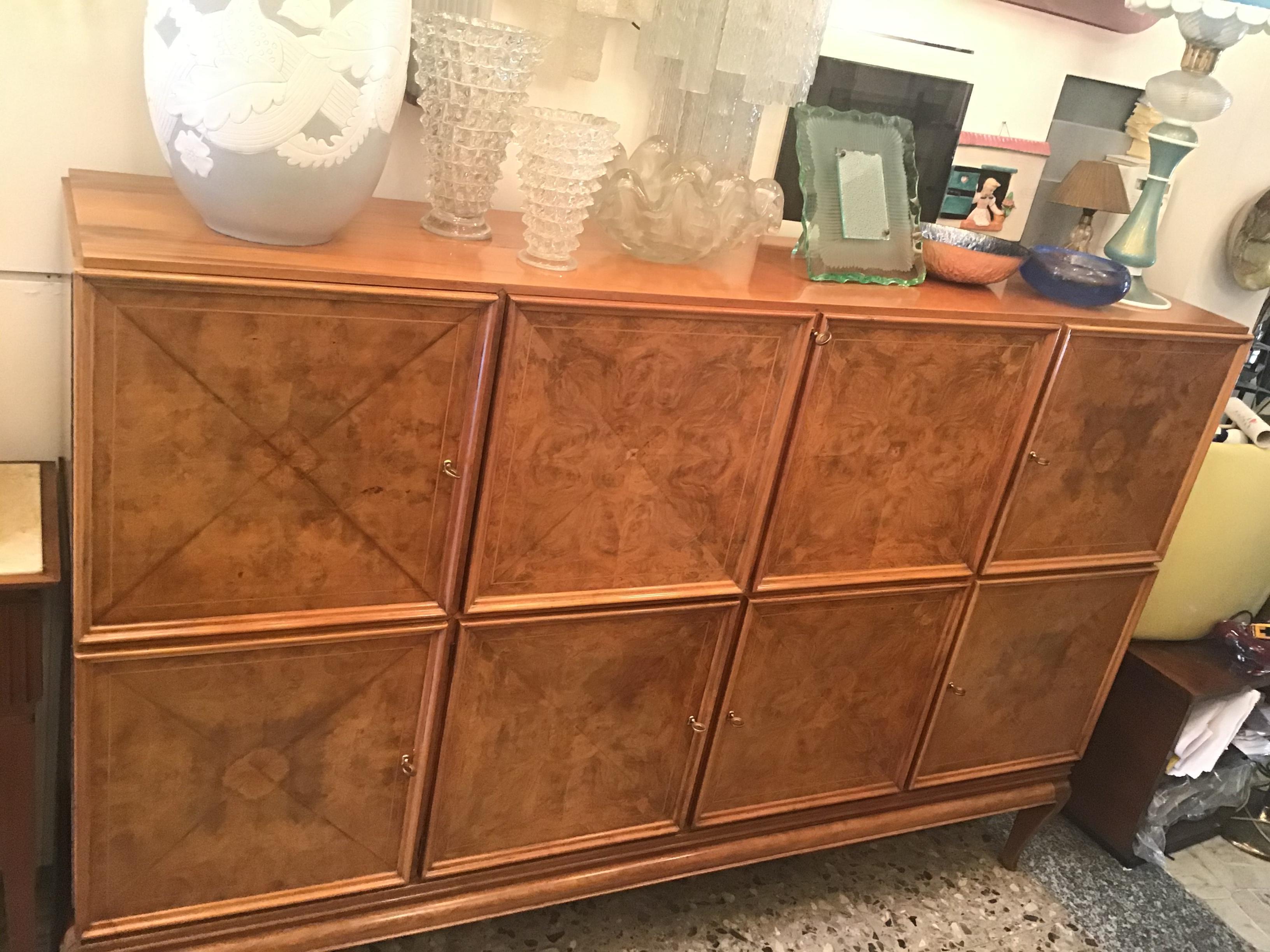 Paolo Buffa Mobile Bar / Container Walnut Root Brass 1950 Italy In Good Condition For Sale In Milano, IT