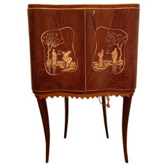 Paolo Buffa Attr Mobile Dry Cocktail Bar Chinoiserie Cabinet, Mid-Century Modern