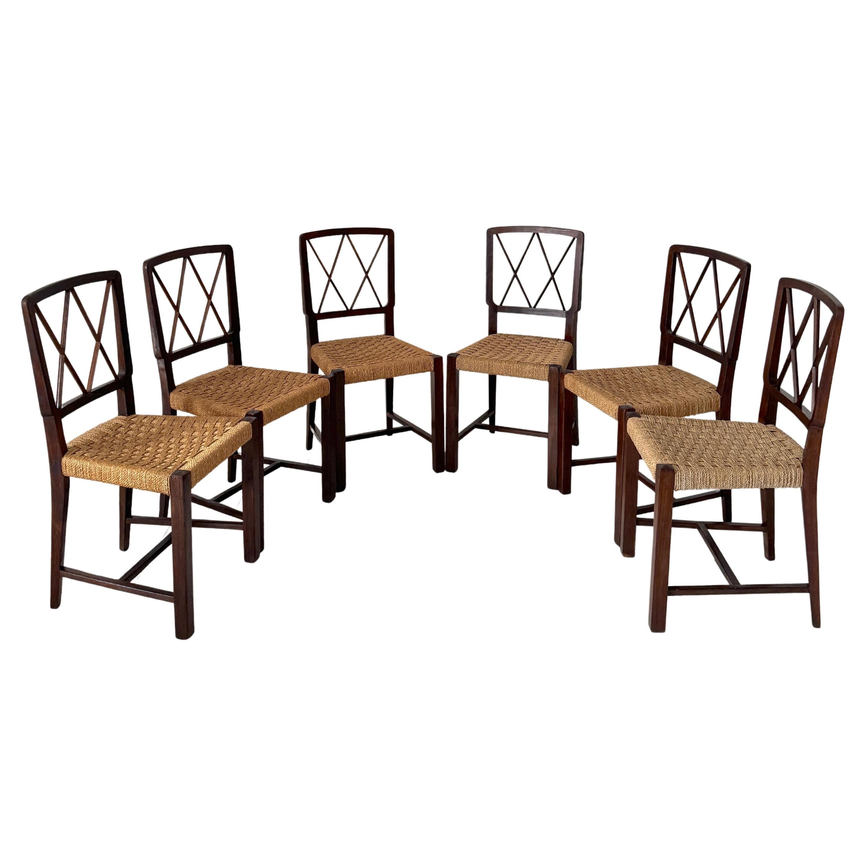 Paolo Buffa (in the style of), Six chairs, 1950s For Sale